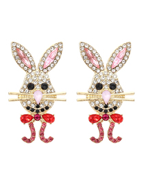 Fashion Mixed Color Alloy Diamond Cartoon Rabbit Stud Earrings