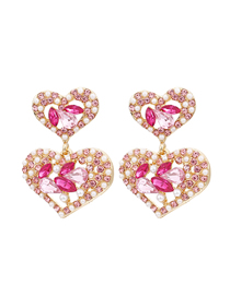 Fashion Mixed Color Alloy Hollow Diamond Heart Stud Earrings