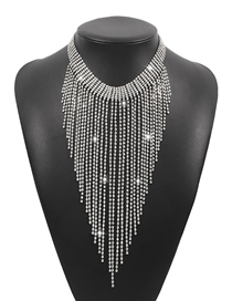 Fashion White K Alloy Diamond Tassel Necklace