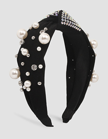 Fashion Black Fabric Beaded Diamond Wide Knotted Headband