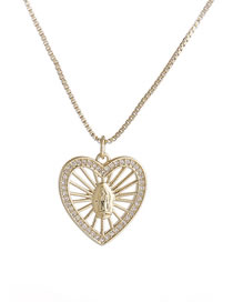 Fashion Gold Bronze Gold Plated Zirconium Heart Virgin Mary Necklace
