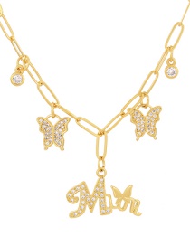 Fashion Gold Bronze Zircon Alphabet Mam Butterfly Pendant Necklace