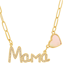 Fashion White Bronze Zircon Alphabet Mama Shell Heart Pendant Necklace