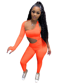 Fashion Orange Cotton Cutout Jumpsuit