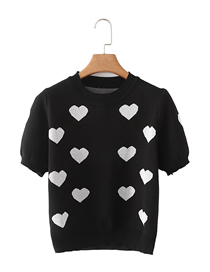 Fashion Black Heart Print Knit Short Sleeves