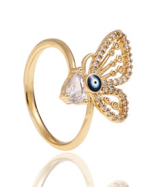Fashion Gold Bronze Zirconium Butterfly Open Ring