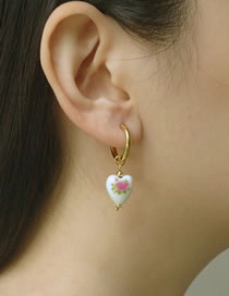 Fashion 1# Ceramic Print Oil Drip Heart Earrings