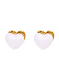 Fashion White Copper Drip Oil Double Sided Heart Earrings