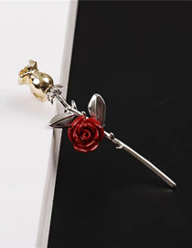 Fashion Red Rose Alloy Diamond And Pearl Flower Brooch