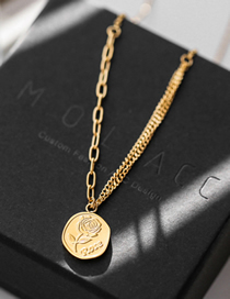 Fashion Gold Titanium Rose Medal Necklace