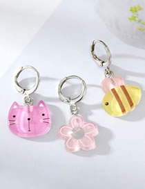 Fashion Flower Bee Cat 3 Pack Resin Bee Cat Flower Earring Set