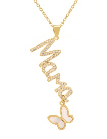 Fashion White Bronze Zircon Alphabet Mama Shell Butterfly Pendant Necklace