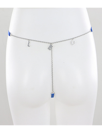 Fashion Sapphire Stainless Steel Leo Rhinestone Alphabet Pendant Waist Chain