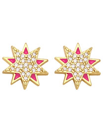 Fashion Rose Red Bronze Zirconium Oil Drop Geometric Star Stud Earrings