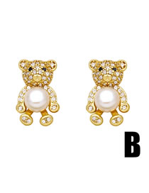 Fashion B Brass Diamond Bear Stud Earrings
