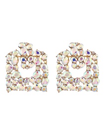 Fashion Color-2 Alloy Diamond Square Stud Earrings