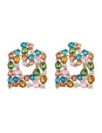 Fashion Color-4 Alloy Diamond Square Stud Earrings