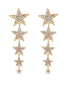 Fashion Gold Alloy Diamond Pentagram Stud Earrings