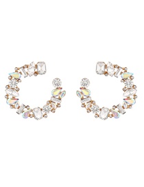 Fashion White Alloy Diamond C Shape Geometric Stud Earrings