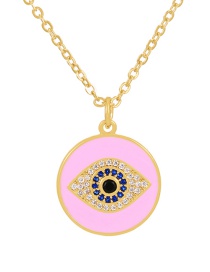 Fashion Pink Bronze Zirconium Oil Drop Round Eye Pendant Necklace