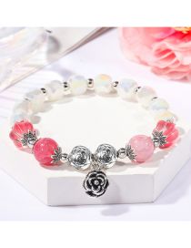 Fashion Pink Geometric Crystal Beaded Camellia Bracelet