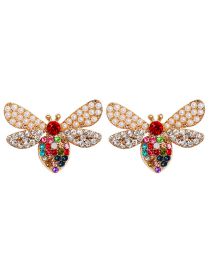 Fashion Color Alloy Diamond Bee Stud Earrings