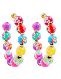 Fashion Color Resin Print Ball Beaded C-hoop Earrings