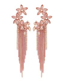 Fashion Pink Alloy Diamond Geometric Tassel Drop Earrings