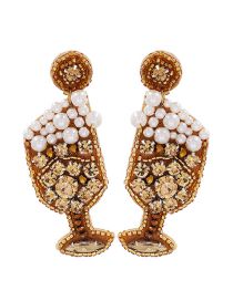 Fashion Brown Alloy Diamond And Pearl Goblet Stud Earrings