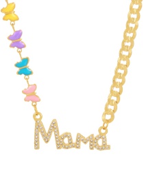 Fashion Gold-2 Bronze Zircon Alphabet Mama Oil Butterfly Stitching Chain Necklace