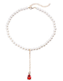 Fashion White Geometric Pearl Beaded Drop Diamond Tassel Necklace