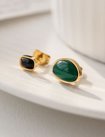 Fashion Gold Color Black Green Stud Earrings Titanium Onyx Asymmetric Stud Earrings