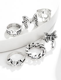 Fashion Silver Alloy Chain Dice Butterfly Flower Angel Ring Set