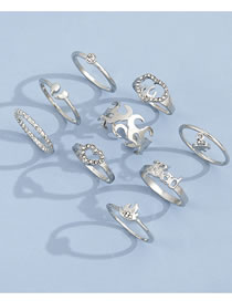 Fashion Silver Alloy Diamond Heart Letter Flame Ring Set