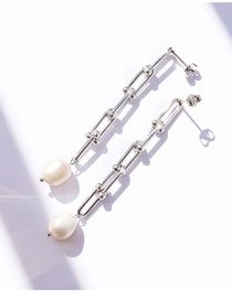 Fashion Pair Of Steel Earrings Titanium Steel Gold Plated Chain Pearl Drop Earrings