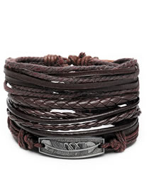 Fashion 1# Iron Sheet Leather Hemp Rope Braided Feather Bracelet
