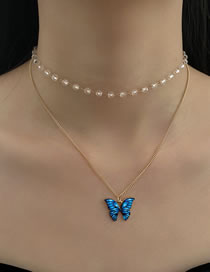 Fashion 3# Alloy Butterfly Double Layer Necklace