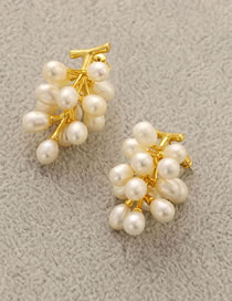 Fashion Gold Color Pure Copper Pearl Grape Stud Earrings