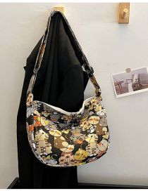 Fashion Black Cat Canvas Bulky Printed Shoulder Bag