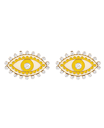 Fashion Yellow Alloy Diamond Drop Oil Eye Stud Earrings