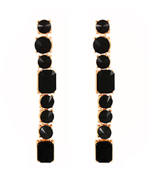 Fashion Black Alloy Diamond Geometric Stud Earrings