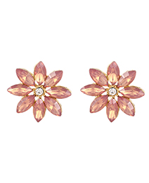 Fashion Purple Pink Alloy Diamond Flower Stud Earrings