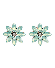 Fashion Lake Blue Alloy Diamond Flower Stud Earrings
