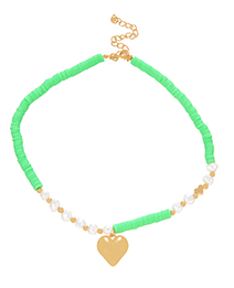 Fashion Green Clay Shard Pearl Heart Pendant Necklace
