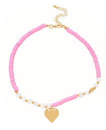 Fashion Pink Clay Shard Pearl Heart Pendant Necklace