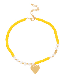 Fashion Yellow Clay Shard Pearl Heart Pendant Necklace