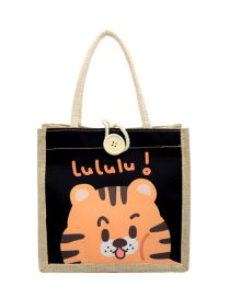 Fashion Black Cotton Tiger Print Large Capacity Handbag