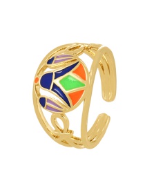 Fashion Gold Bronze Zircon Contrast Oil Drop Geometric Ring