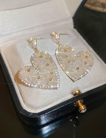 Fashion Gold Alloy Inlaid Zirconium Crystal Heart Earrings