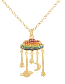 Fashion Gold-5 Bronze Zircon Rainbow Planet Crescent Pendant Necklace
